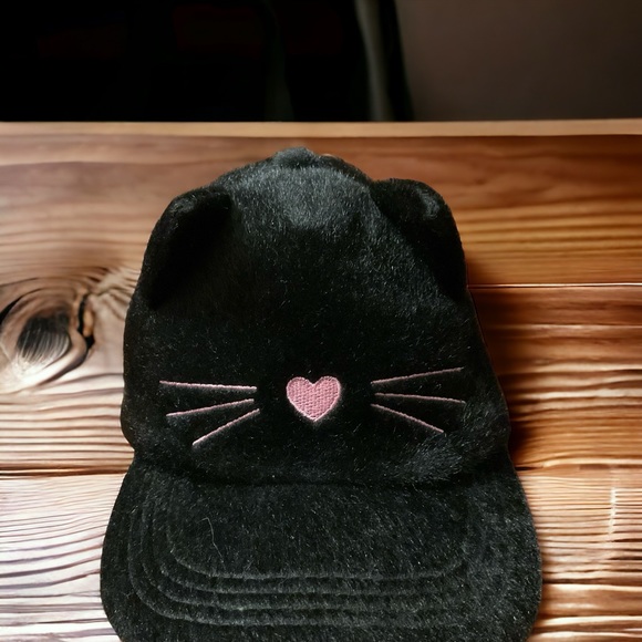 Adorable Kitty With Pink Heart&Whiskers & Black Furry Cat Ears Adjustable Cap! - Picture 4 of 10